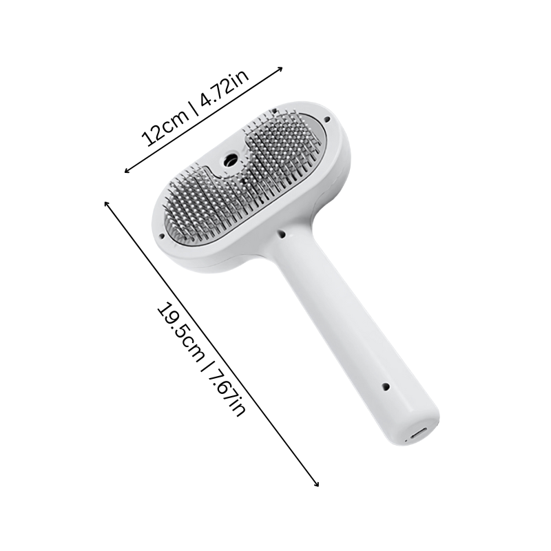 Detangling pet grooming brush for cats & dogs. Massages, removes loose fur, controls static. USB rechargeable.