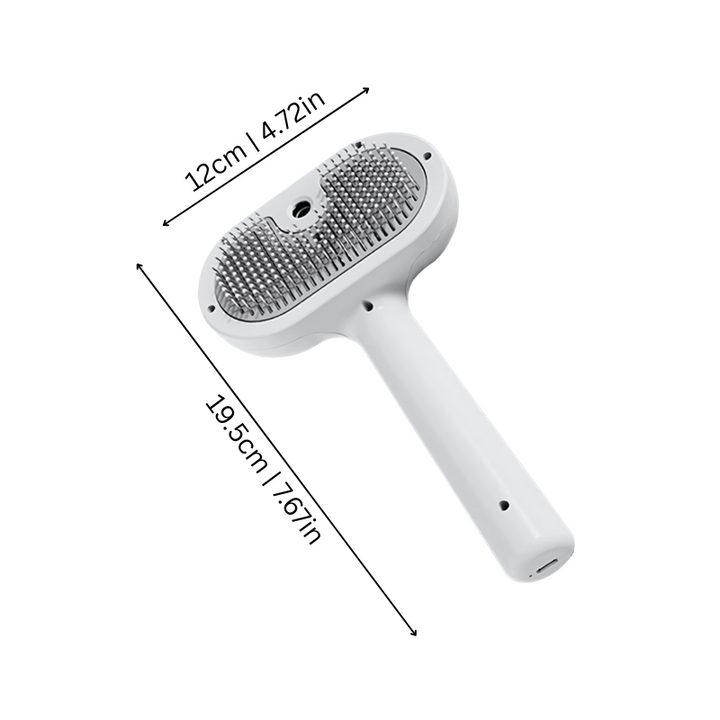 Detangling pet grooming brush for cats & dogs. Massages, removes loose fur, controls static. USB rechargeable.