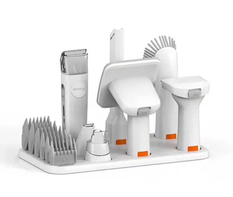 Mess-free pet clipper with vacuum for professional home grooming. Trims dog & cat hair cleanly & quietly.