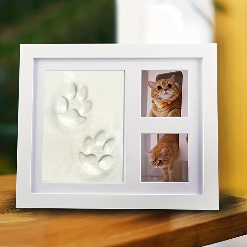 Pet paw print keepsake frame kit for dogs & cats. Create lasting furry memories with DIY impression.