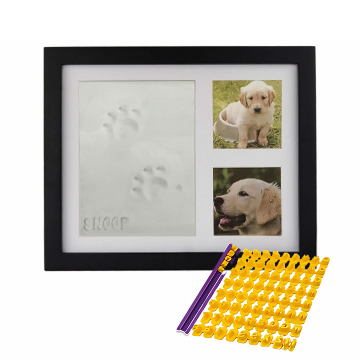 DIY pet paw print kit with frame for dog or cat paw impressions. Perfect custom memory gift for animal lovers.