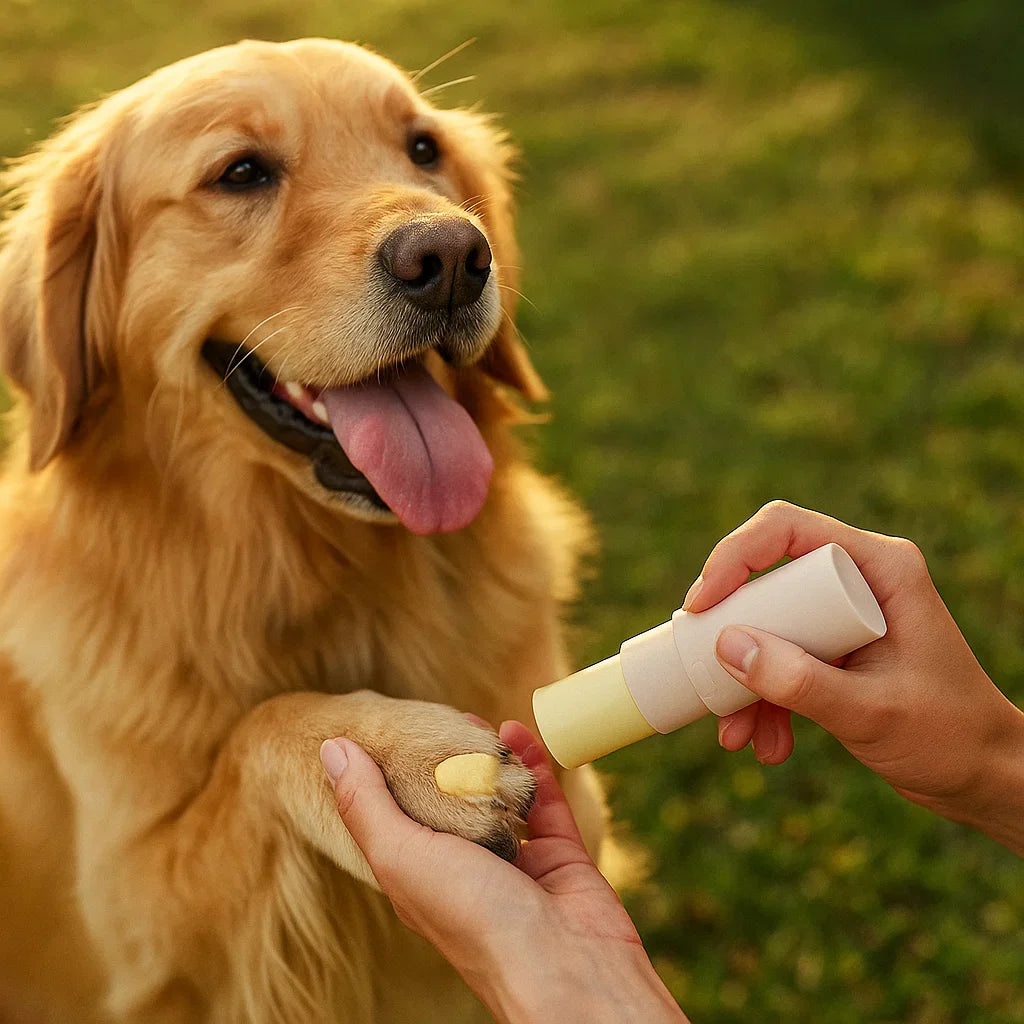 Dog & cat paw balm stick for dry, cracked skin. Provides essential moisture and protection for pet health.