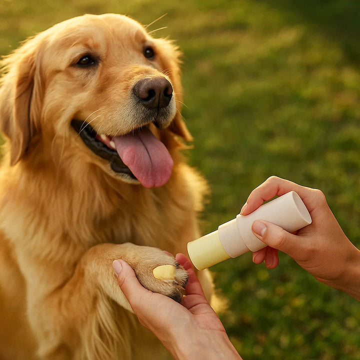 Dog & cat paw balm stick for dry, cracked skin. Provides essential moisture and protection for pet health.