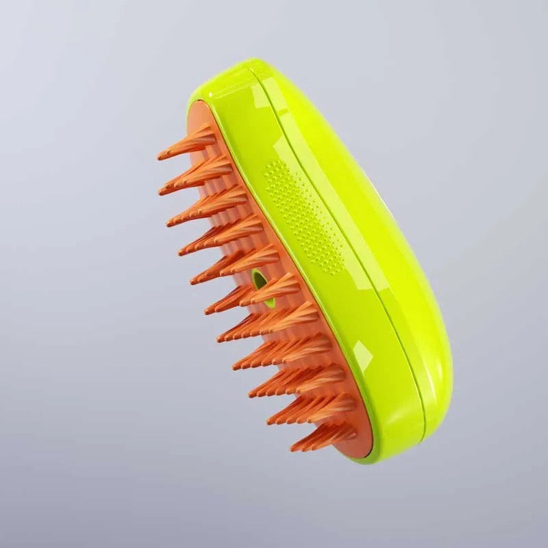 Rechargeable Pet Steam Grooming Brush for effective shedding, detangling & massaging.