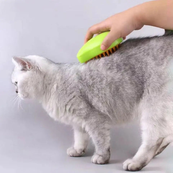 Pet massager steam brush for dogs & cats, detangling fur and enhancing coat shine & health.