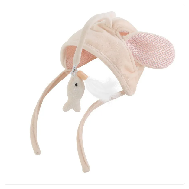 Engage your cat with this interactive feather toy hat, a funny pet costume & accessory for play.