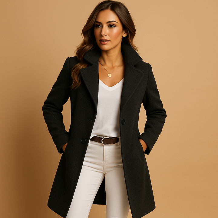 Plus size women's classic wool blend coat, elegant long winter outerwear, fashionable and warm
