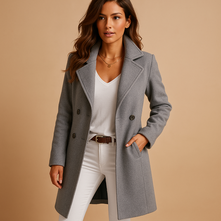 Stylish women's wool blend coat, classic long winter outerwear for an elegant look