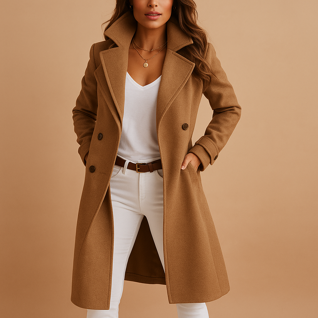 Fashionable women's classic wool blend coat, perfect elegant long winter outerwear