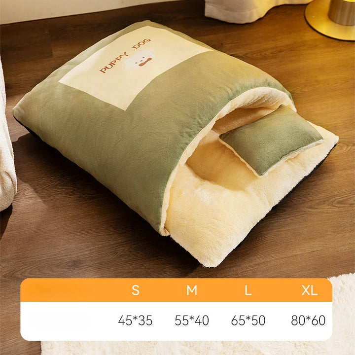 Soft washable plush cat bed sleeping bag, ideal for cozy naps. A warm pet cave for ultimate feline comfort.