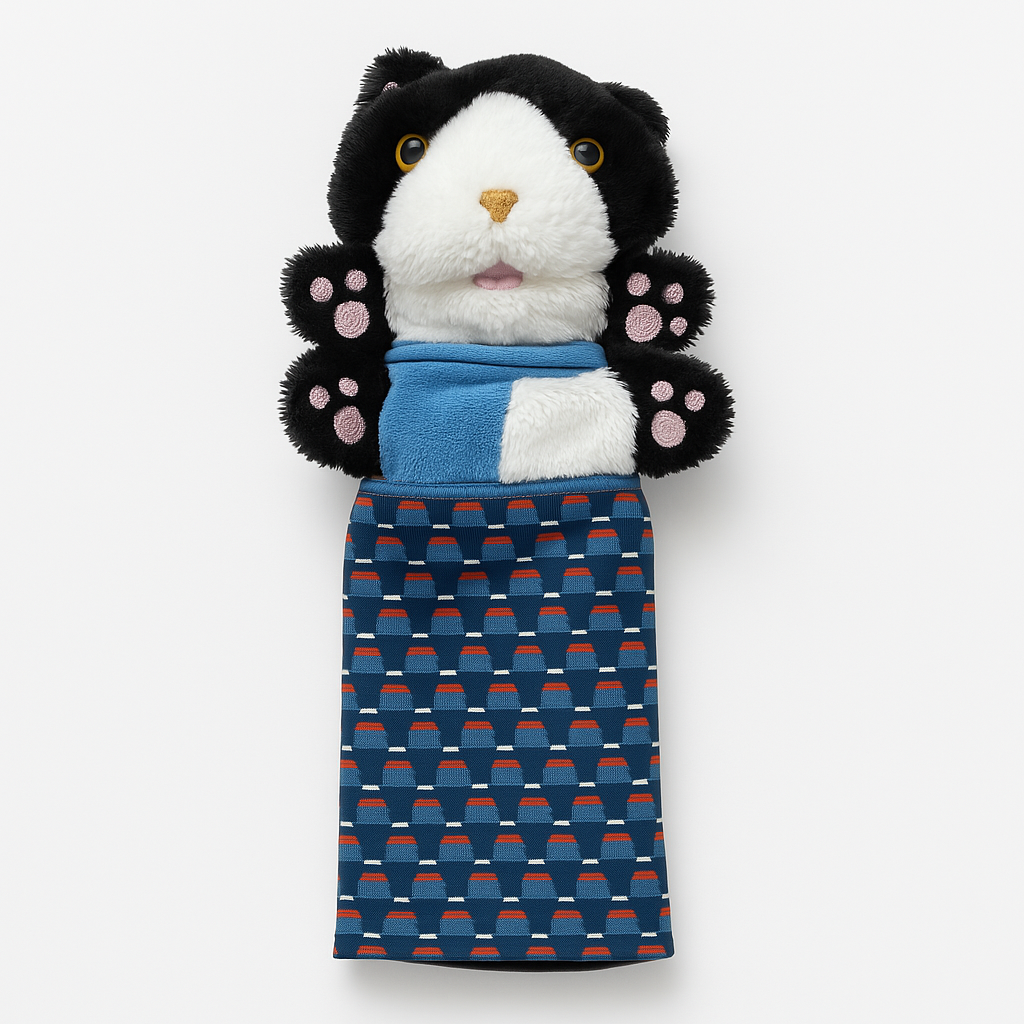 Plush cat wrestling glove toy for interactive feline play, encouraging exercise & mental stimulation for active indoor cats.