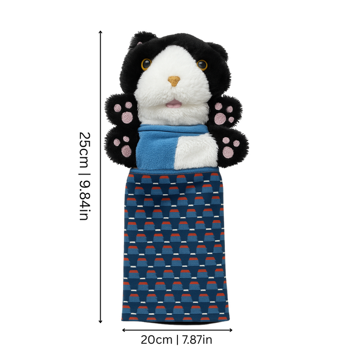 Interactive cat wrestling glove plush toy for engaging pet play, promoting exercise and fun for active felines.
