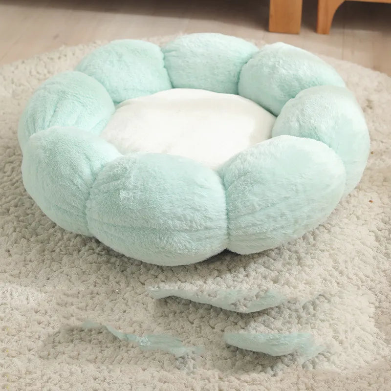 Soft flower cat bed, an adorable & comfortable plush retreat for your beloved feline friend.