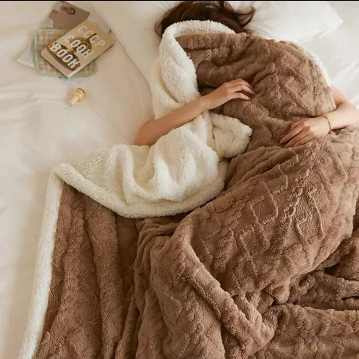 Plush heavy knit wool throw blanket, perfect for cozy warmth & stylish home decor.
