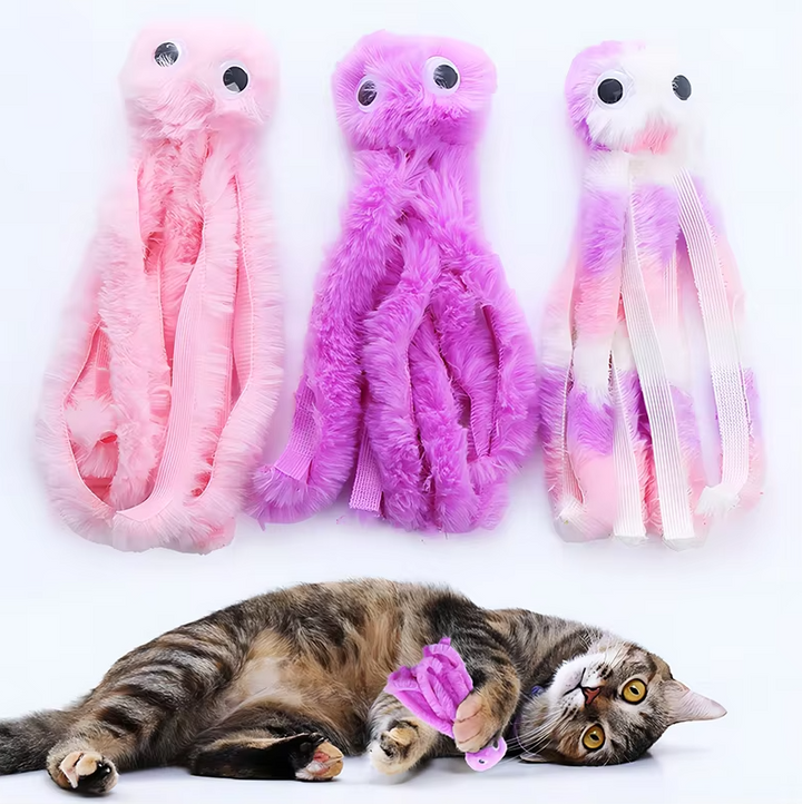 Plush octopus cat toy with catnip & wiggling tentacles for interactive playtime. Soft & engaging for cats.