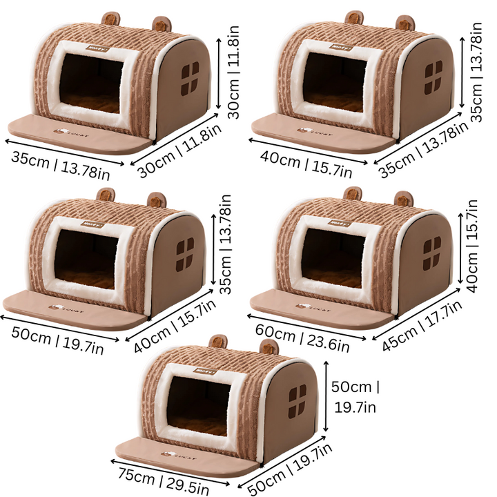 Calming cave pet bed, super soft plush for deep, comfortable sleep. Ideal for anxiety relief in cats & dogs.