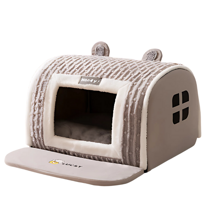 Machine washable pet cave bed for ultimate comfort. Offers anxiety relief & a soft, snuggly spot for deep sleep.