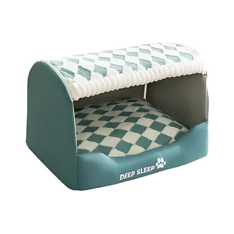 Deep sleep cave bed for pets. Ultra-soft, plush material helps dogs & cats with anxiety find peace & rest.