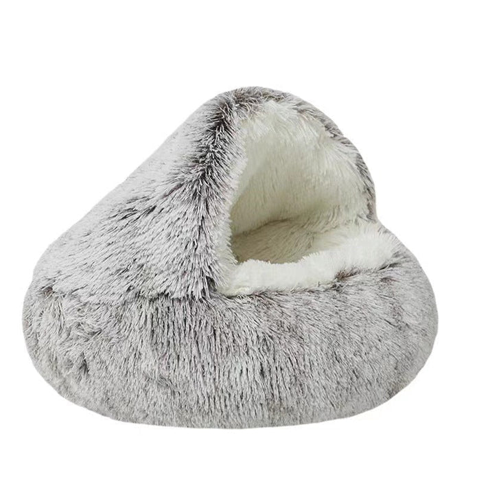 Soft SnuggleCave pet bed, ideal for cats & dogs seeking a cozy, private relaxation spot. Plush & washable.