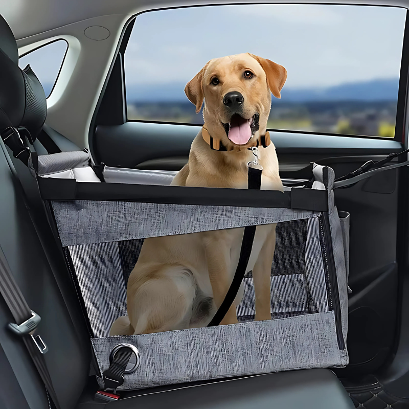 PoochPod dog car booster seat ensures safe pet travel. Secure, comfortable, and elevated for small dogs in vehicles.