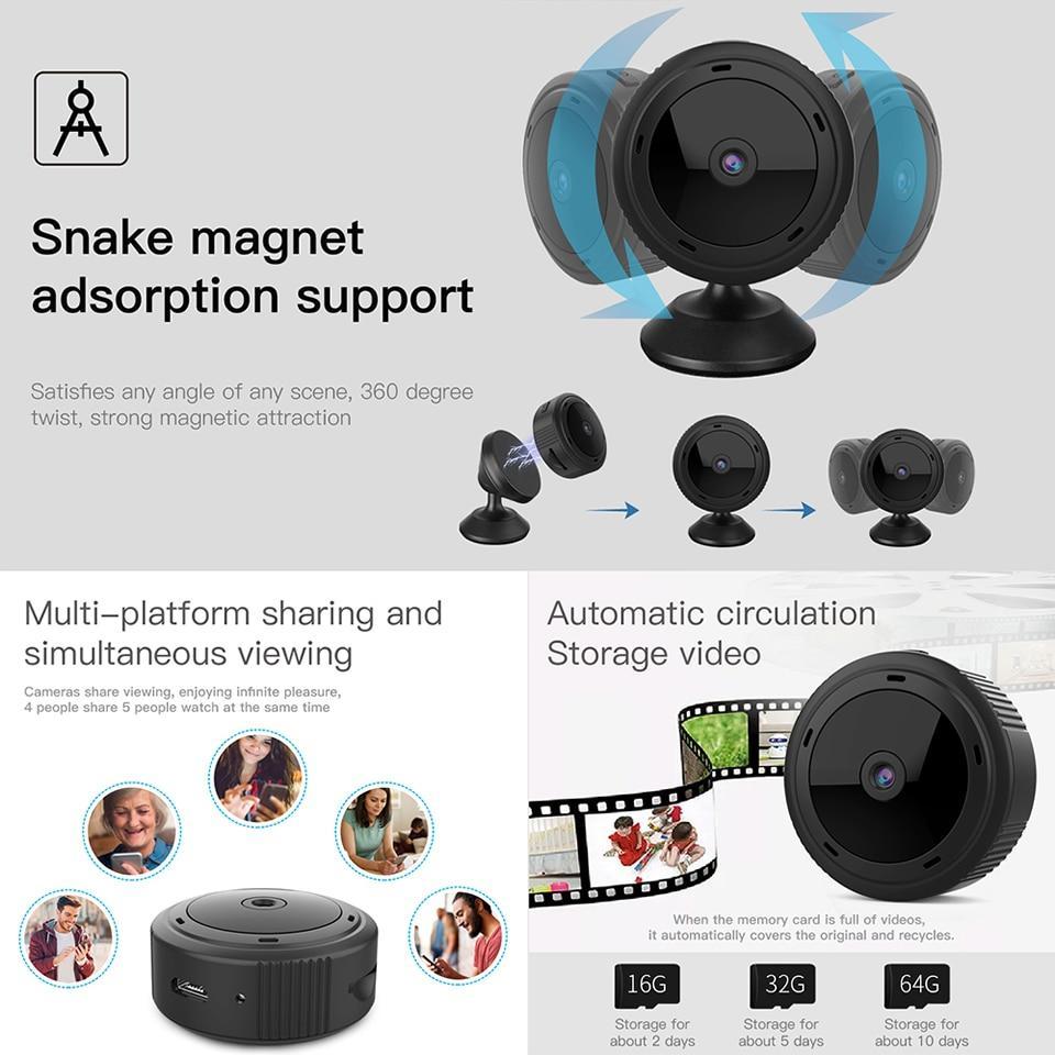 1080P HD portable security camera with night vision, motion detection, and WiFi for complete home security.