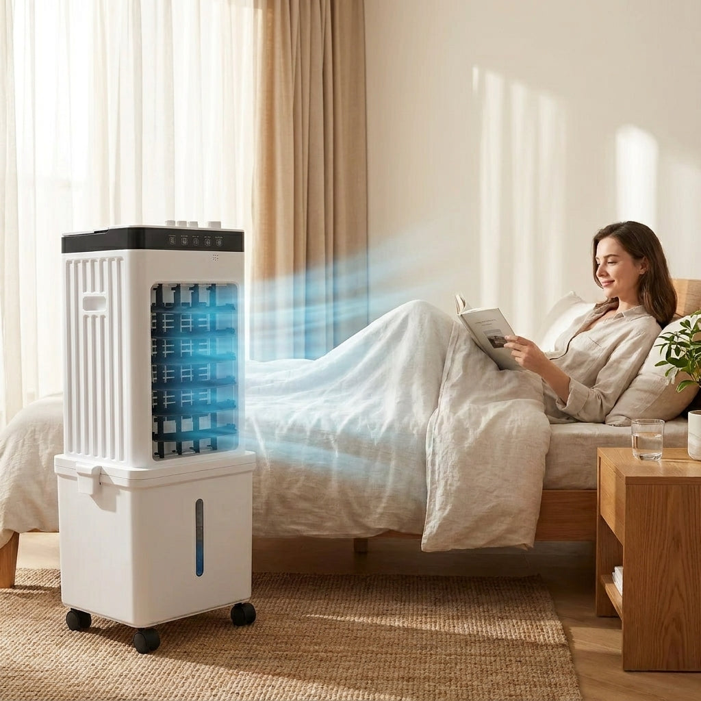Sleek, compact 3-in-1 air cooler, fan, and dehumidifier. Quiet portable home cooling unit for ultimate comfort.