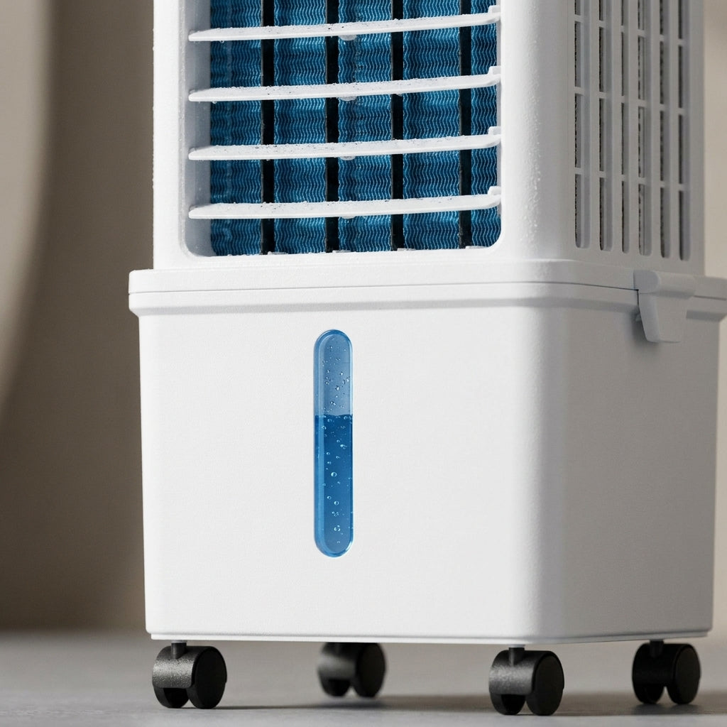 Convenient portable 3-in-1 air cooler unit. Features fan & dehumidifier for personal, quiet indoor climate control.