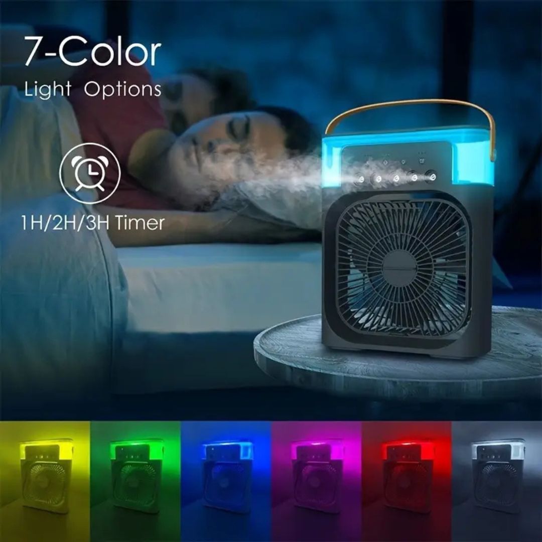 Portable 3-in-1 air cooler, humidifier, & personal fan for home & office comfort.