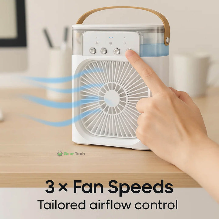 Desktop 3-in-1 personal air cooler, humidifier, and fan.