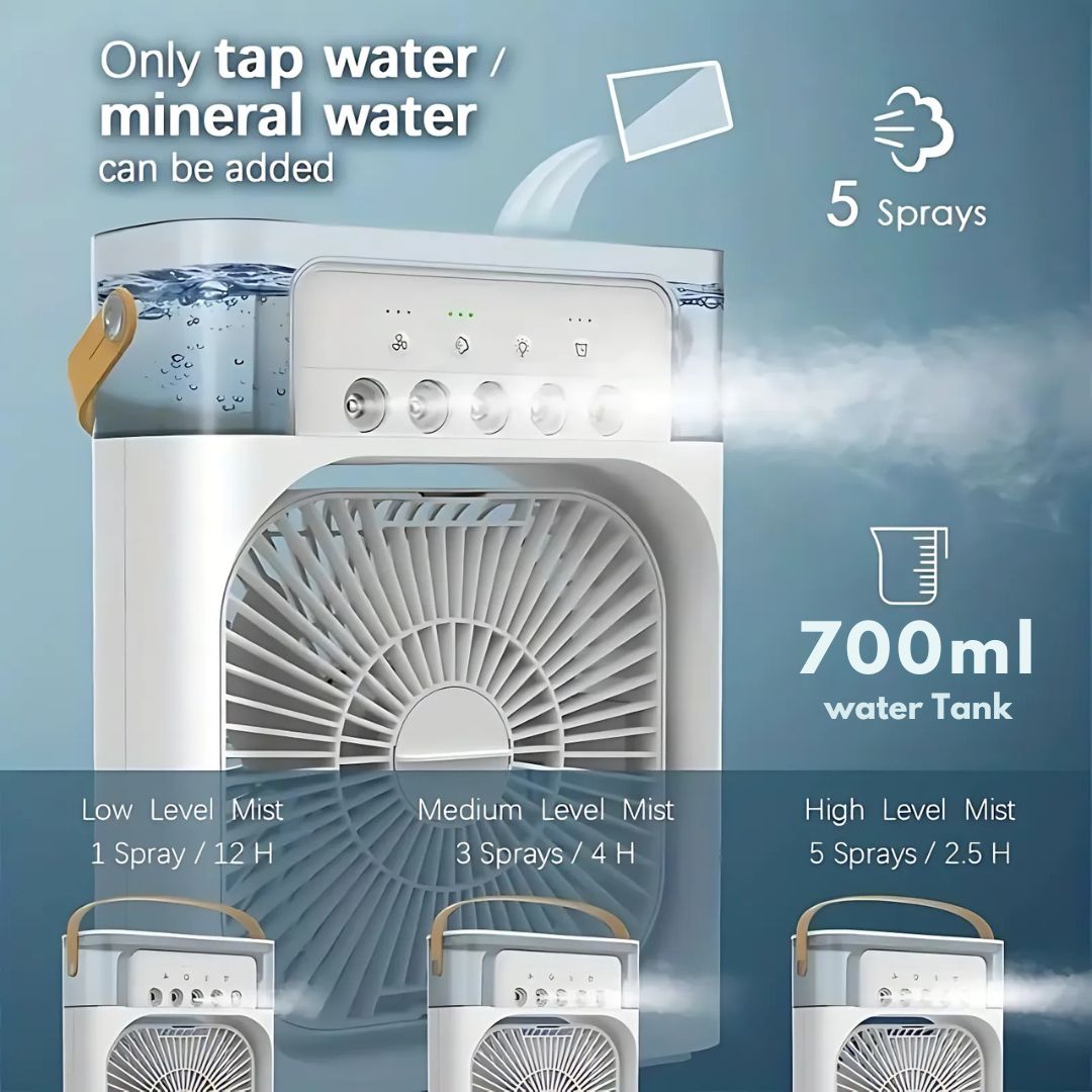 Modern portable air cooler, humidifier, and fan, perfect office gadget.