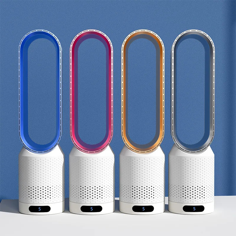 Sleek bladeless design, quiet portable air cooler for office or bedroom. Delivers clean, refreshing airflow.