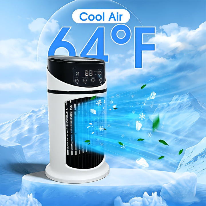 Desk cooling mist fan with LED light; ideal portable humidifier for office.