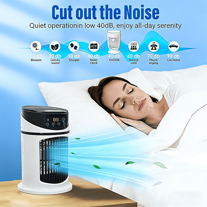 Home comfort portable fan, mist humidifier, and LED light; a personal air cooler.