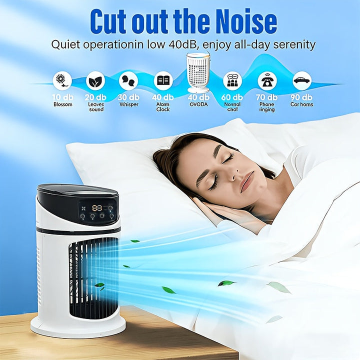 Home comfort portable fan, mist humidifier, and LED light; a personal air cooler.