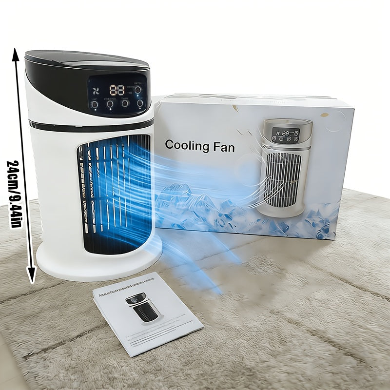 Stay cool with this portable misting fan, LED light, and humidifier for ultimate comfort.