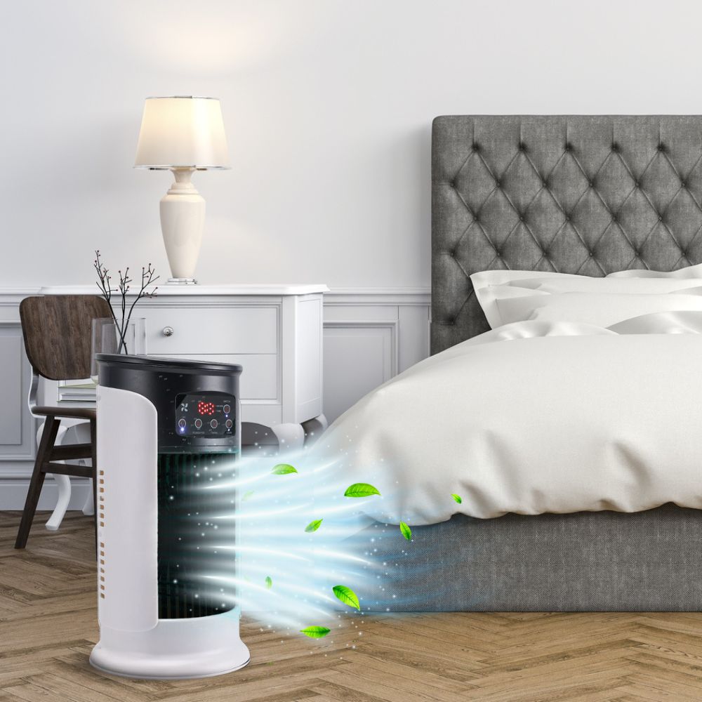 Quiet portable humidifier fan, an adjustable 6-speed personal air cooler for room comfort.