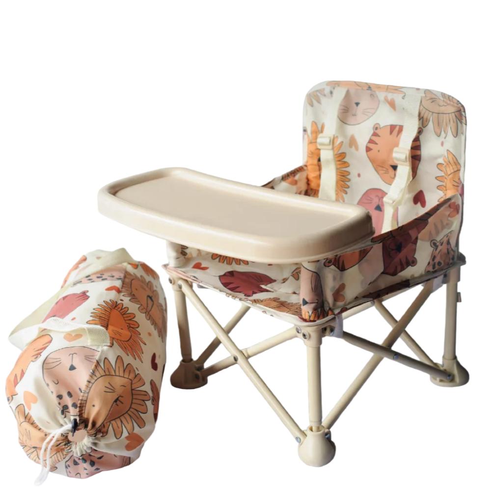 Portable baby picnic chair for outdoor use, lightweight design with 5-point safety harness for infants & toddlers.