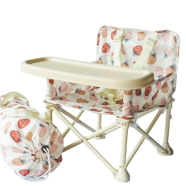 Compact, portable outdoor baby chair with a 5-point harness, ideal as a booster seat for picnics & travel.