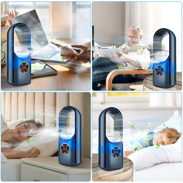 New3 portable bladeless fan, quiet operation, ideal tabletop air cooler for desk