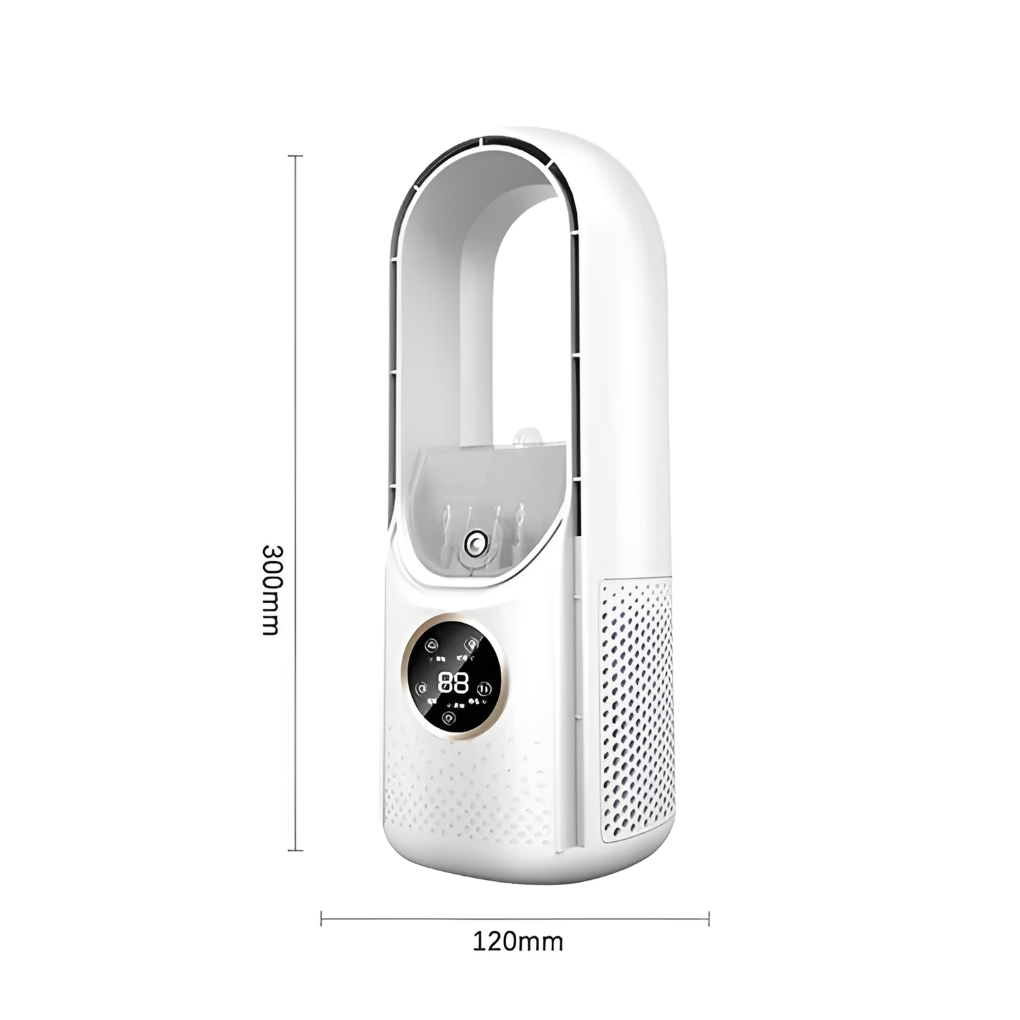 Desktop air cooler, portable and bladeless, provides silent personal air conditioning