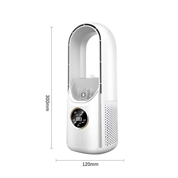 Desktop air cooler, portable and bladeless, provides silent personal air conditioning