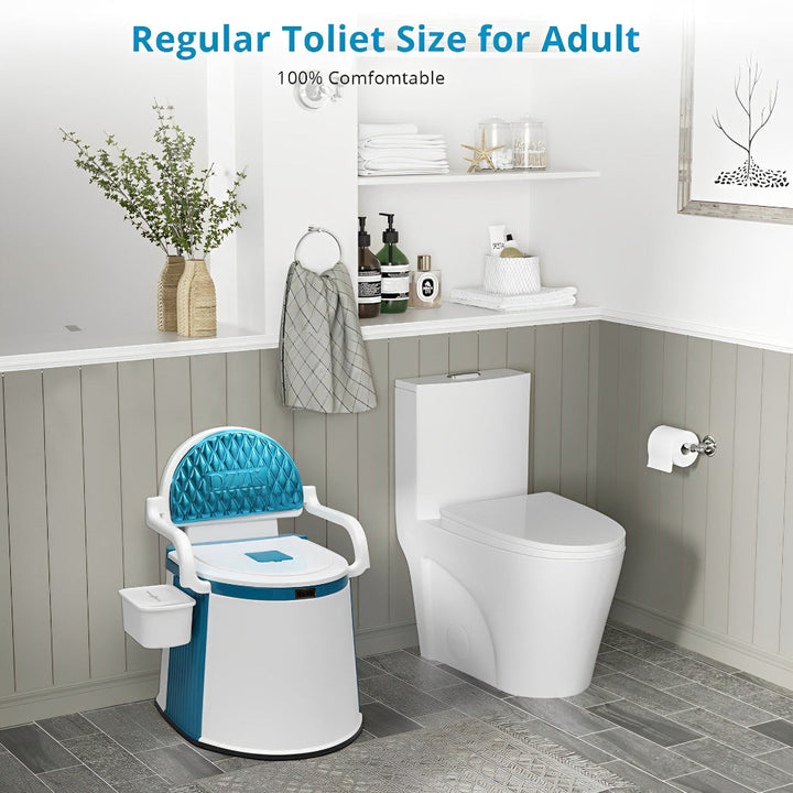 Side view of portable commode toilet an essential mobility aid for adults, camping, or travel.