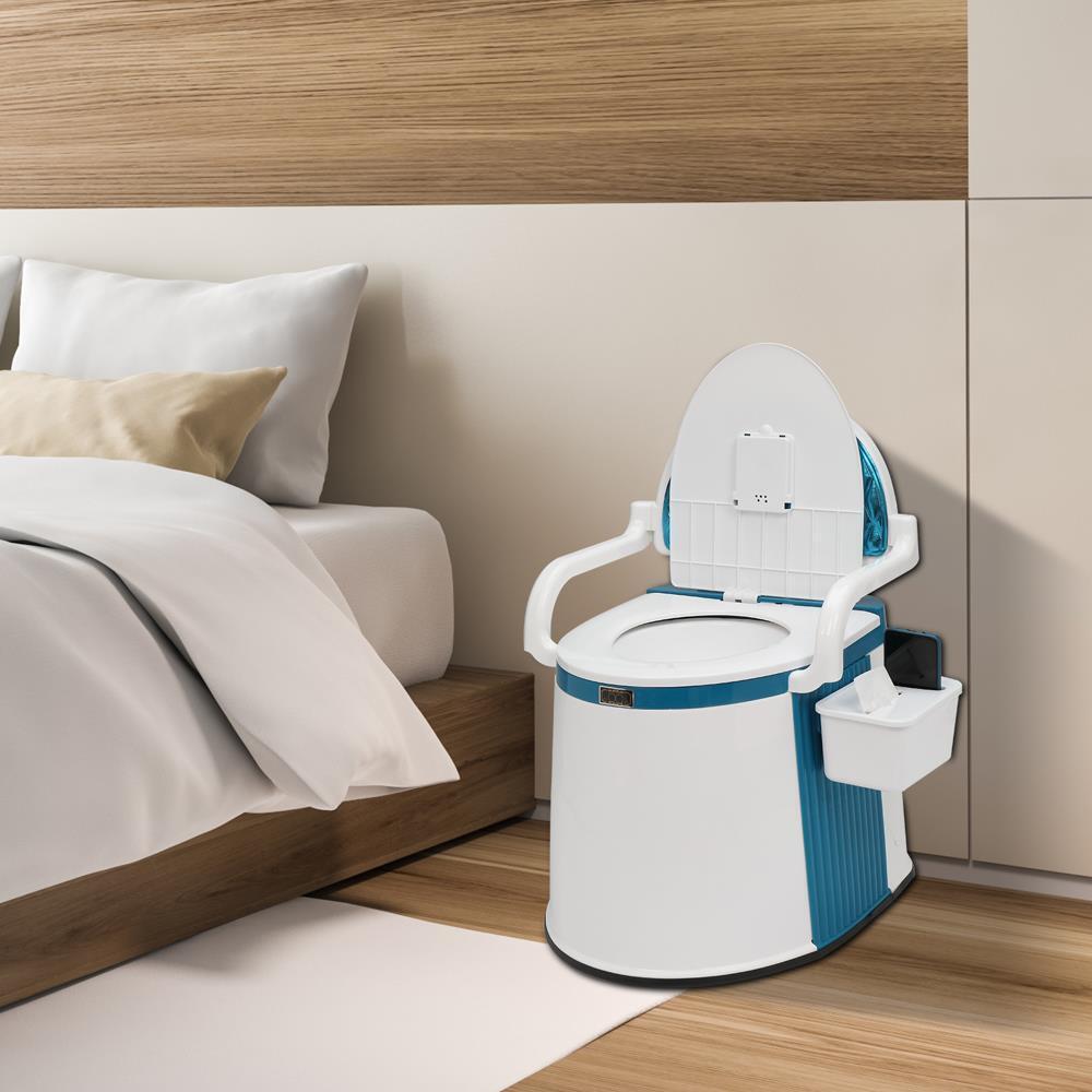 Adult assist commode toilet. Portable design for indoor and outdoor use. A reliable mobility aid.