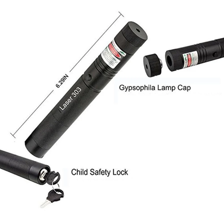 Portable high-intensity red laser pointer for presentations, outdoor activities & remote pointing.