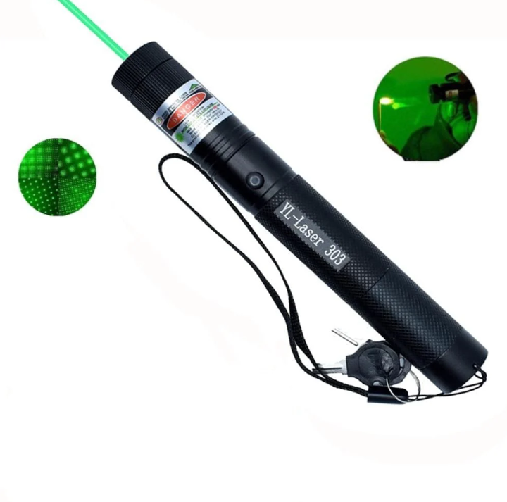 Versatile high-intensity portable laser pointer, a handy tool for lectures, outdoor games, & stargazing.