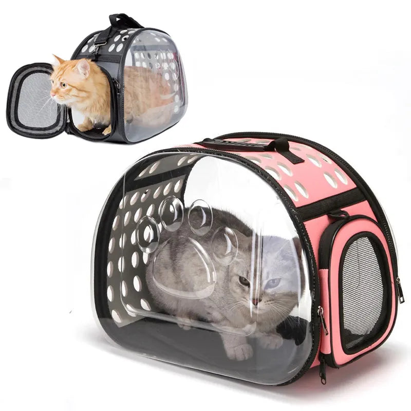 Portable pet travel carrier bag for small dogs & cats, featuring a clear viewing window for stress-free car trips.