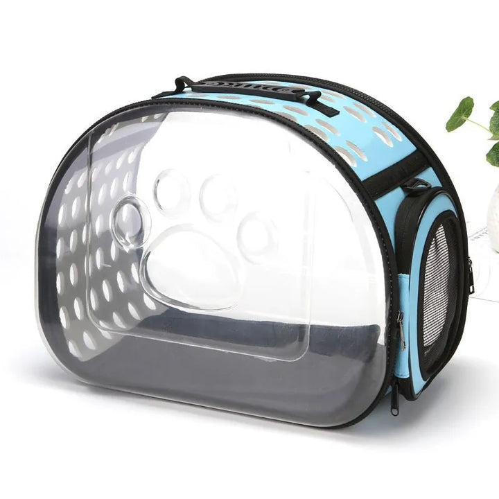 Comfortable dog & cat travel carrier bag with panoramic viewing window, ensuring happy car rides for small pets.