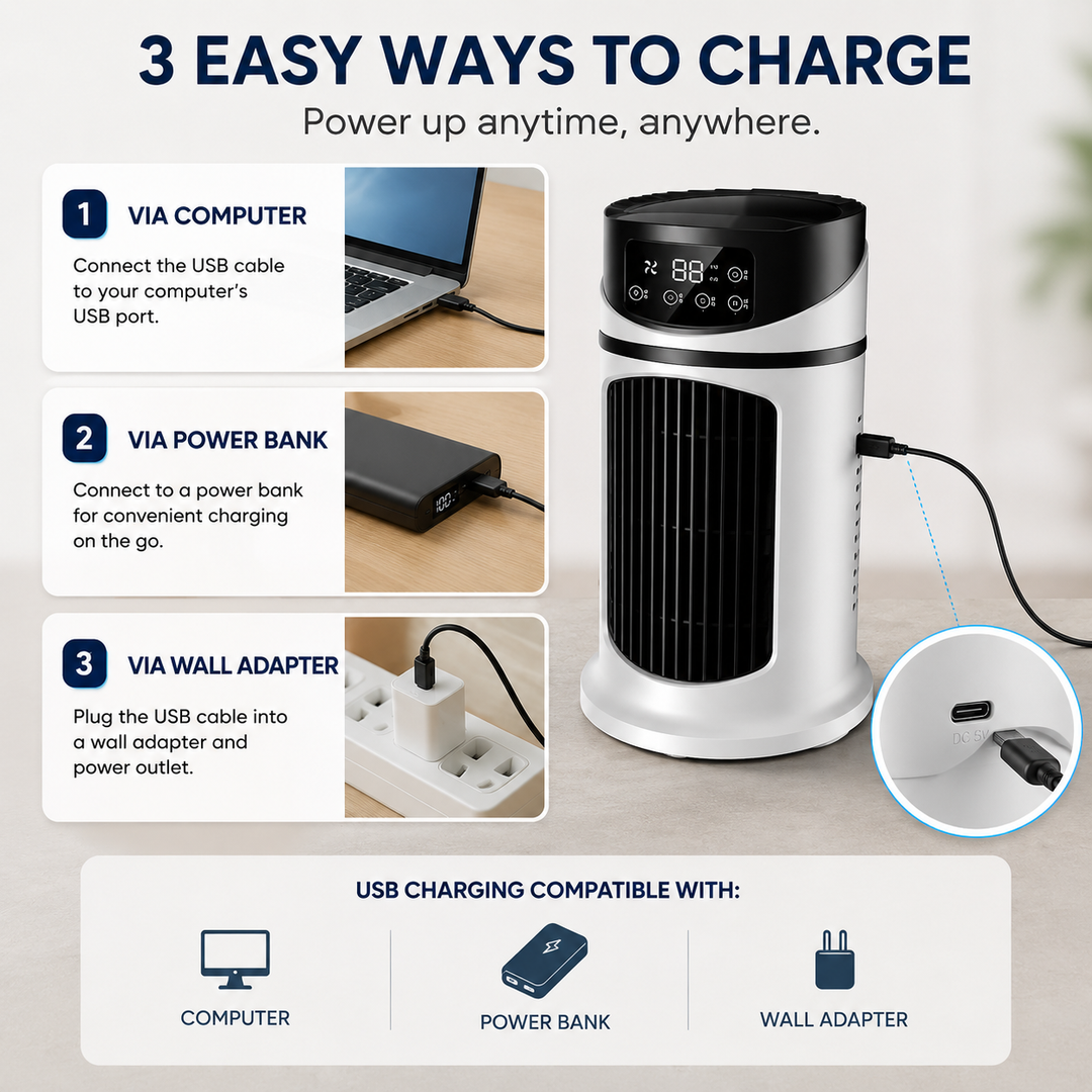 Energy-efficient personal air cooler, perfect for a comfortable and productive home office.