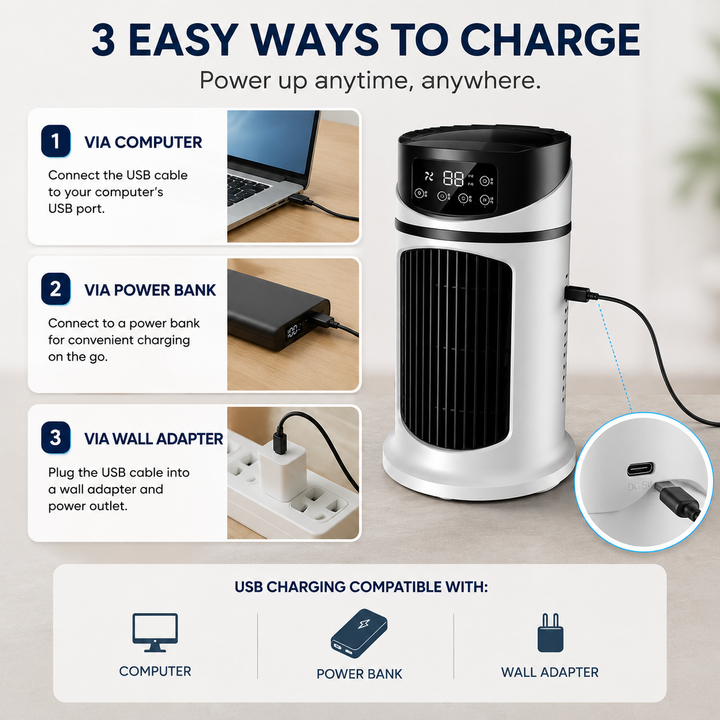 Energy-efficient personal air cooler, perfect for a comfortable and productive home office.