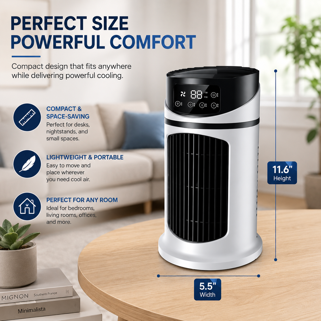 Powerful, energy-efficient portable room air conditioner, a compact cooling solution.